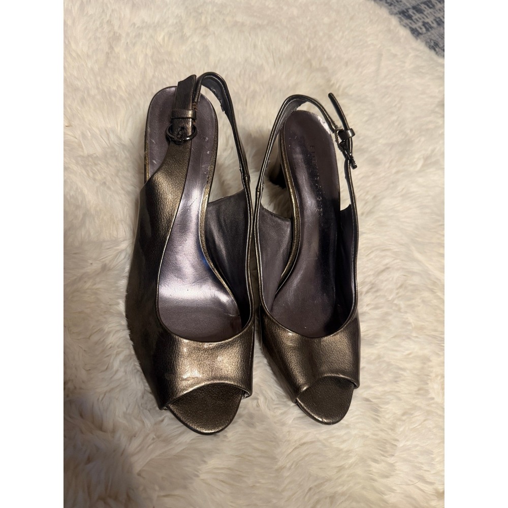 Etienne Aigner Womens Metallic Bronze Slingback Peep Toe Heels Size 9.5